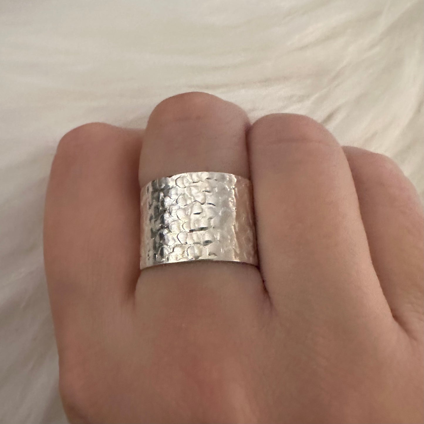 925 Sterling Silver textured wide-band adjustable cuff ring fits size 6 7 8 9