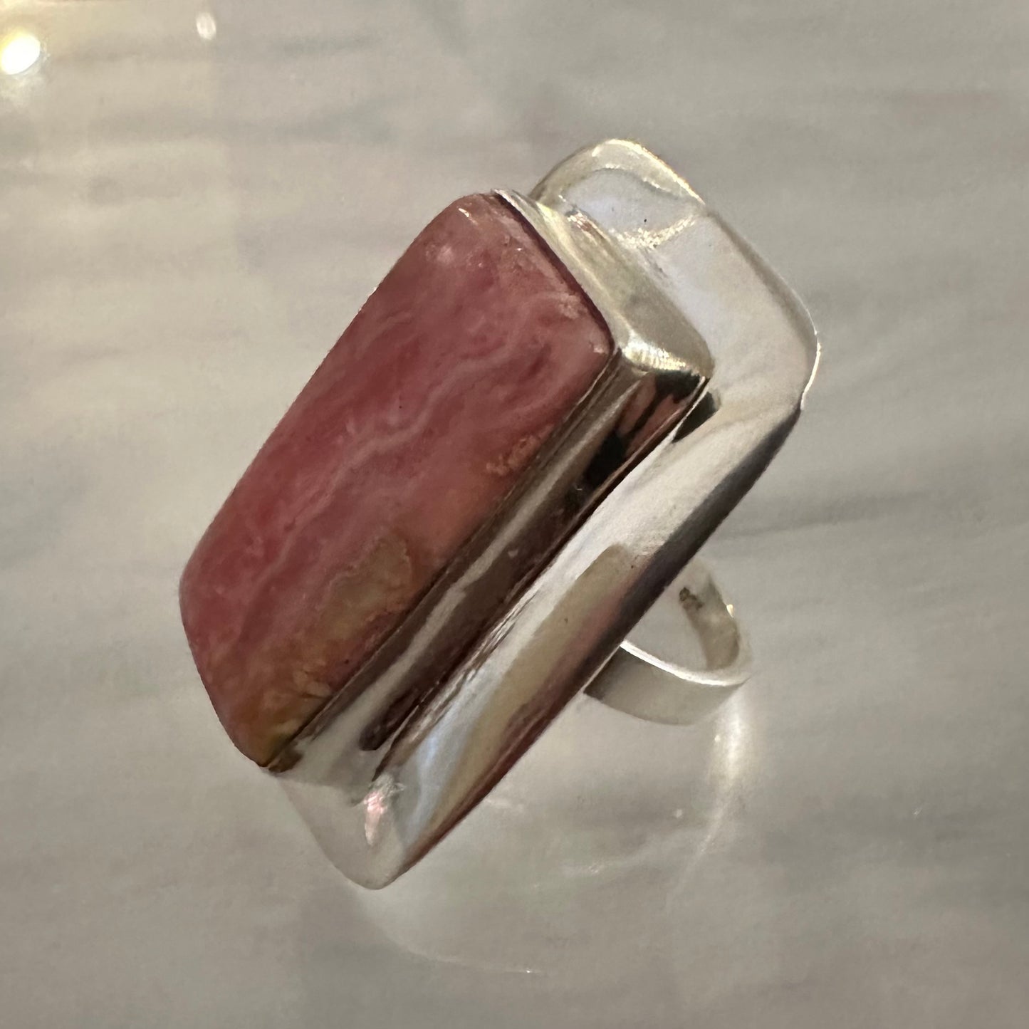 925 Sterling Silver chunky huge marbled RHODOCHROSITE ring size 6, 6.5, 7