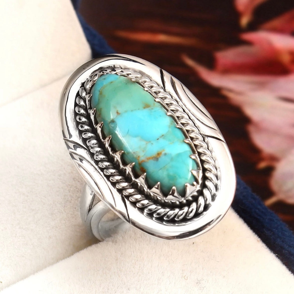 925 sterling silver chunky southwestern Navajo Kingman Turquoise ring size 7 8 9 10