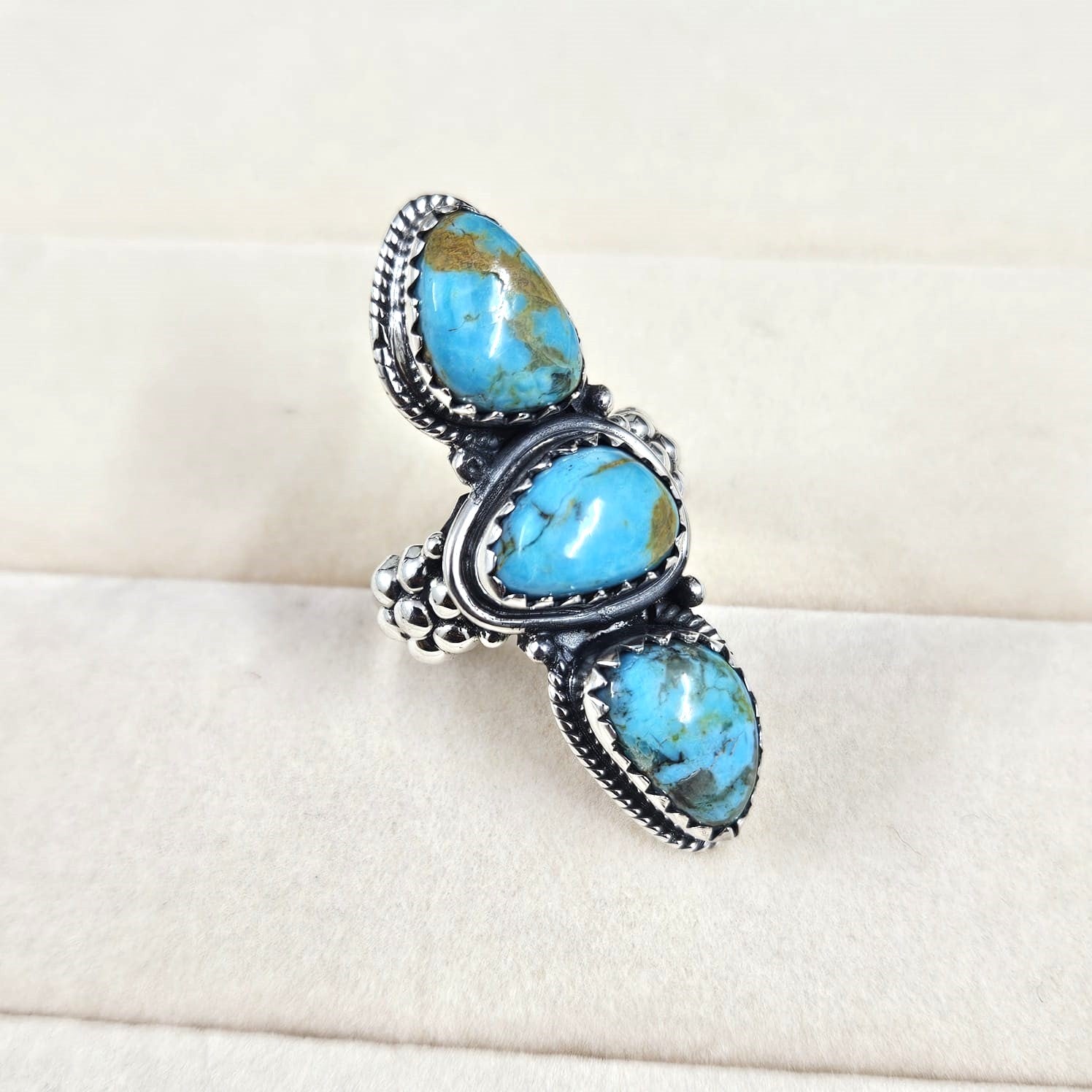 Vintage 925 sterling silver turquoise ring Slimline Turquoise Ring size selling 8.5