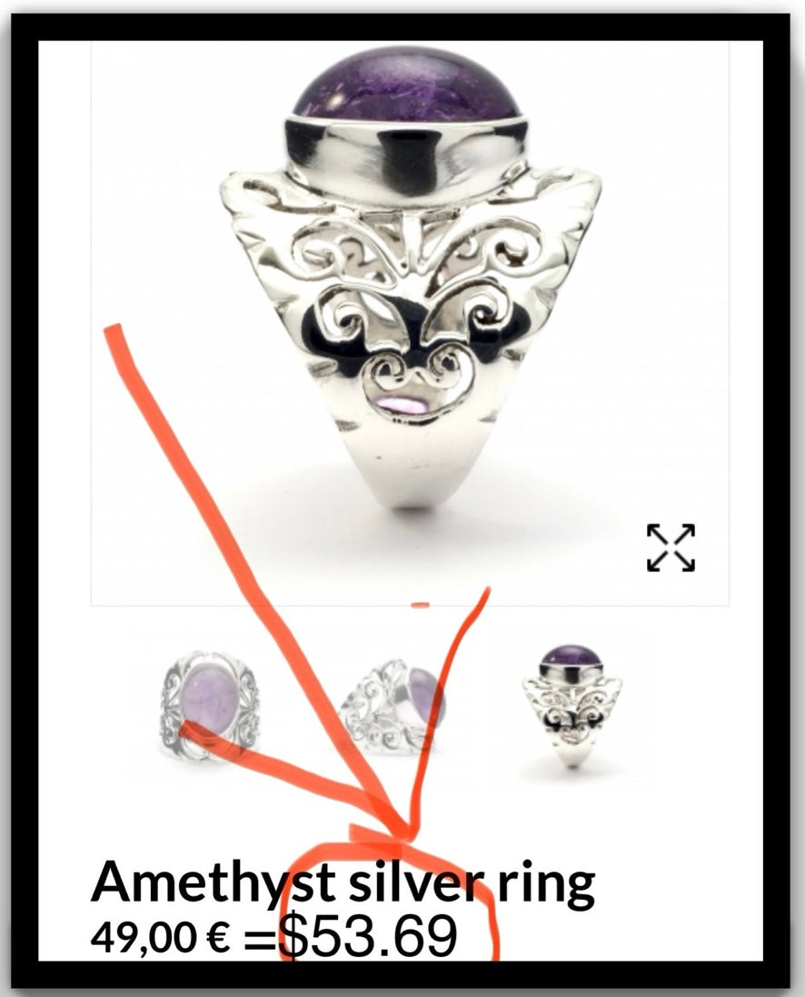925 solid sterling silver huge chunky filigree/lattice smooth AMETHYST cabochon ring sizes 6 7 8 9 - RETAILS $54