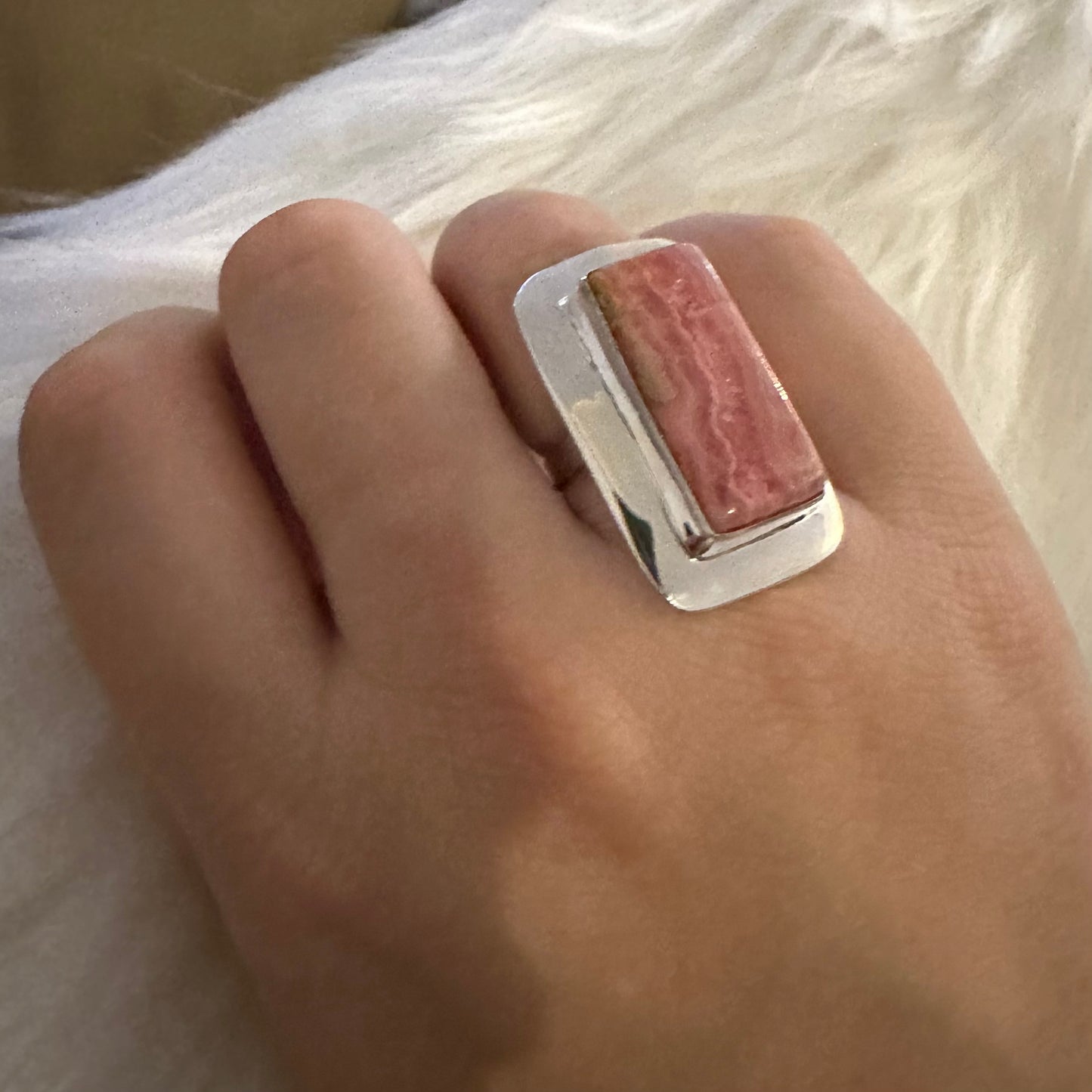 925 Sterling Silver chunky huge marbled RHODOCHROSITE ring size 6, 6.5, 7