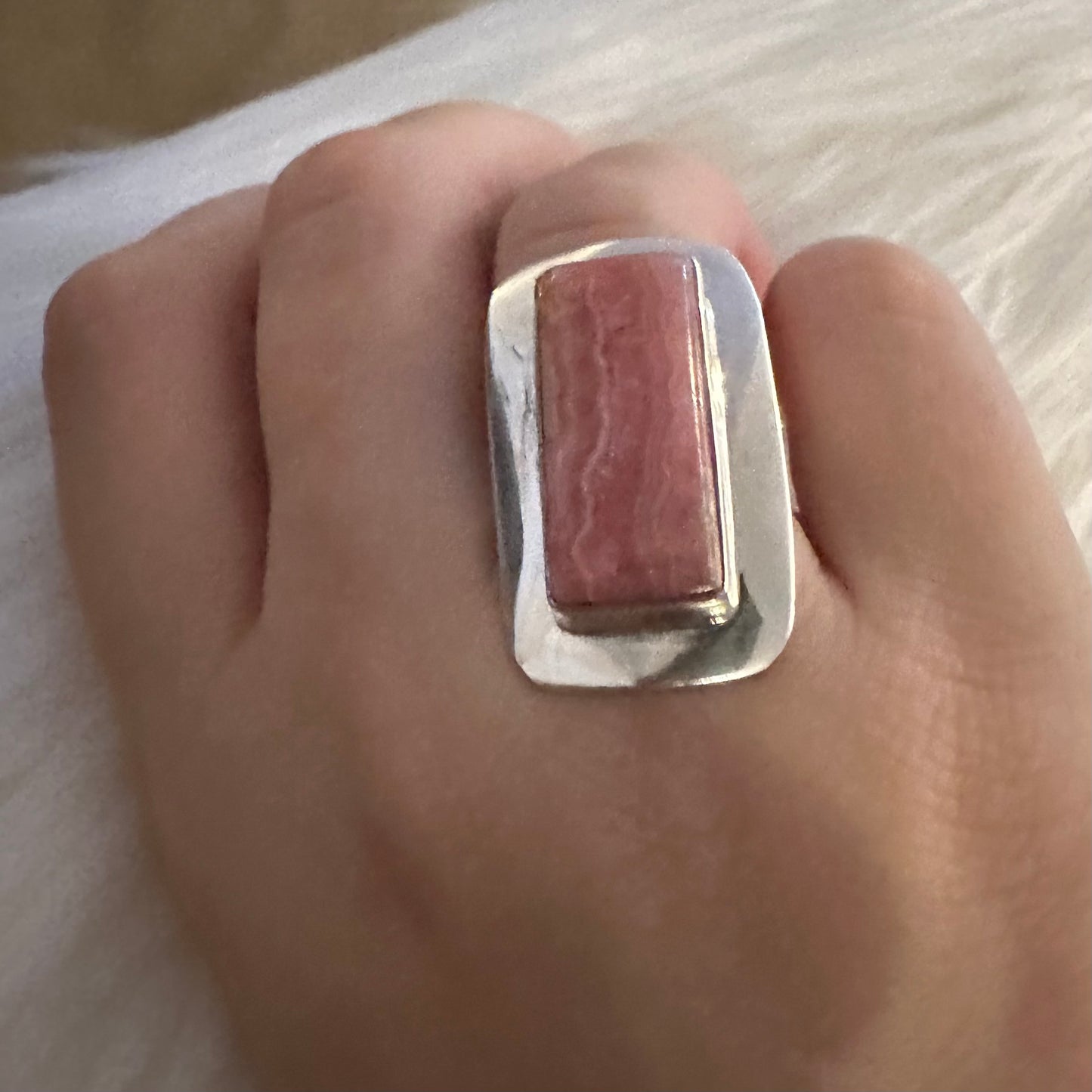 925 Sterling Silver chunky huge marbled RHODOCHROSITE ring size 6, 6.5, 7