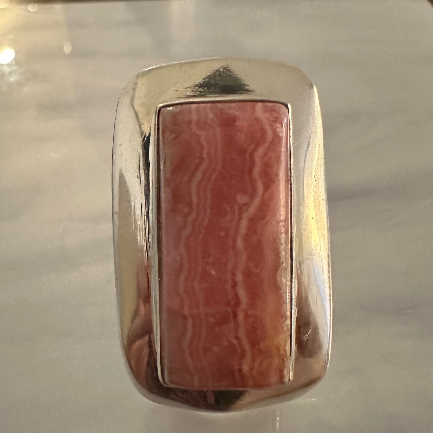 925 Sterling Silver chunky huge marbled RHODOCHROSITE ring size 6, 6.5, 7