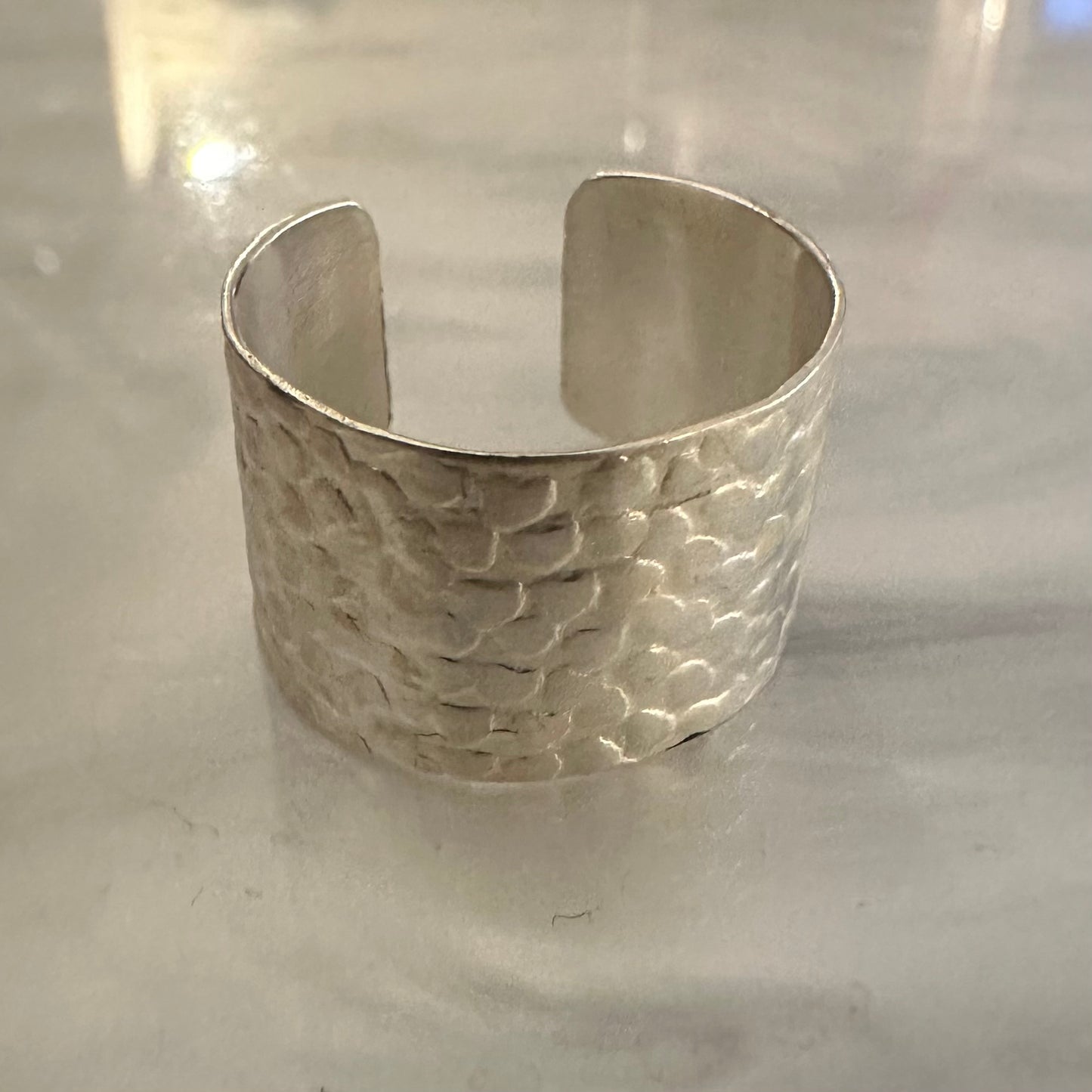 925 Sterling Silver textured wide-band adjustable cuff ring fits size 6 7 8 9