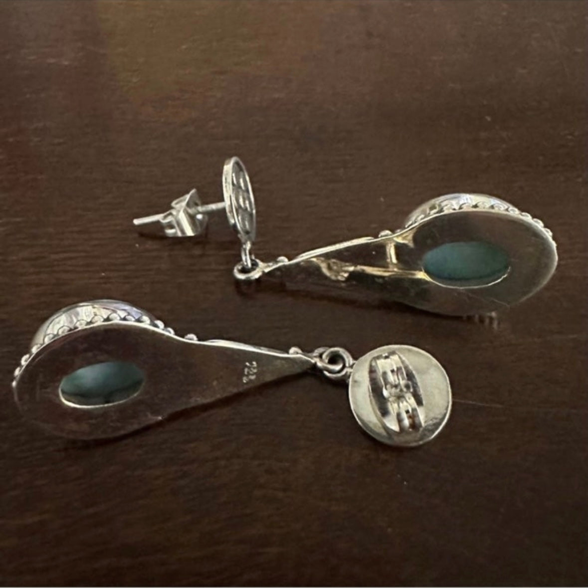Hand-crafted Balinese (Indonesian) artisan-made 925 Solid Sterling Silver Filigree dangle/stud earrings with LARIMAR gemstones