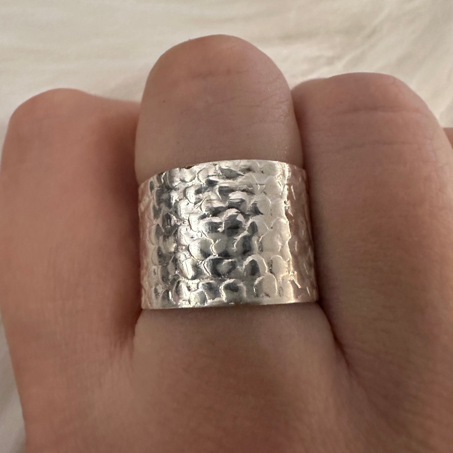925 Sterling Silver textured wide-band adjustable cuff ring fits size 6 7 8 9