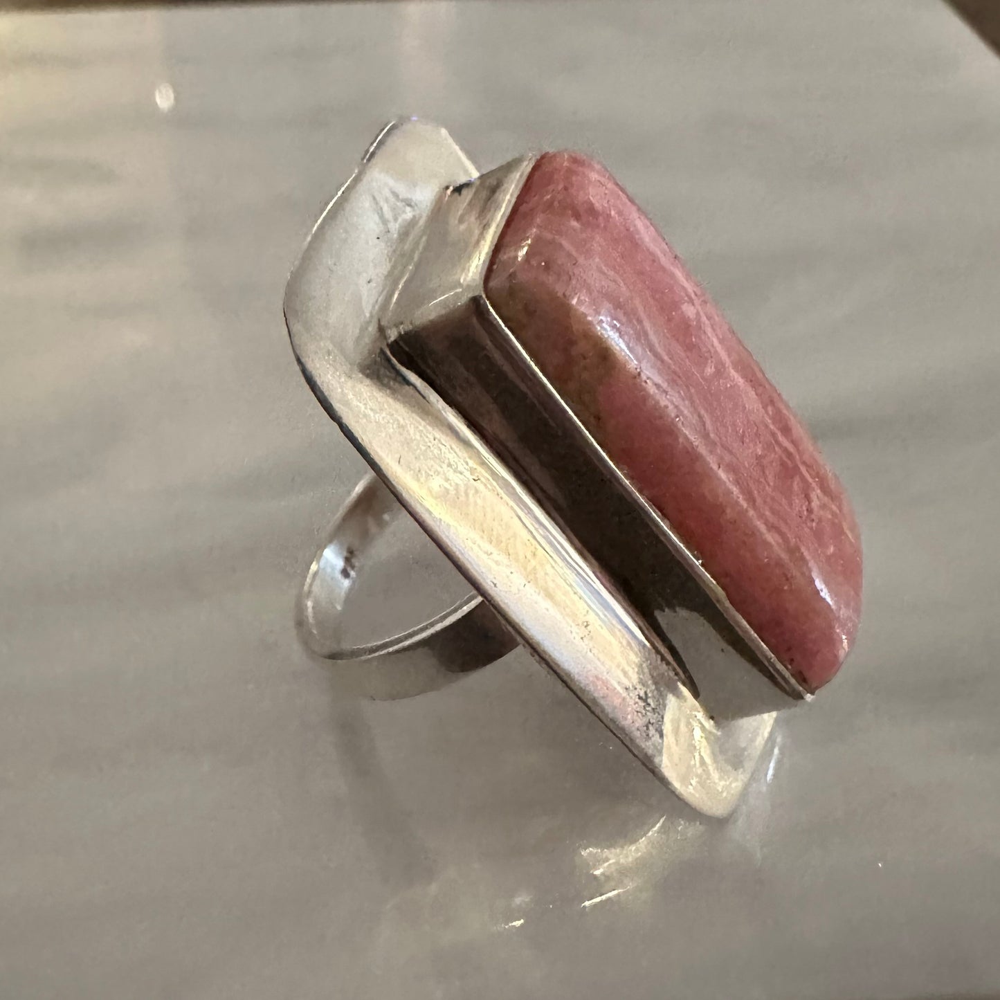 925 Sterling Silver chunky huge marbled RHODOCHROSITE ring size 6, 6.5, 7