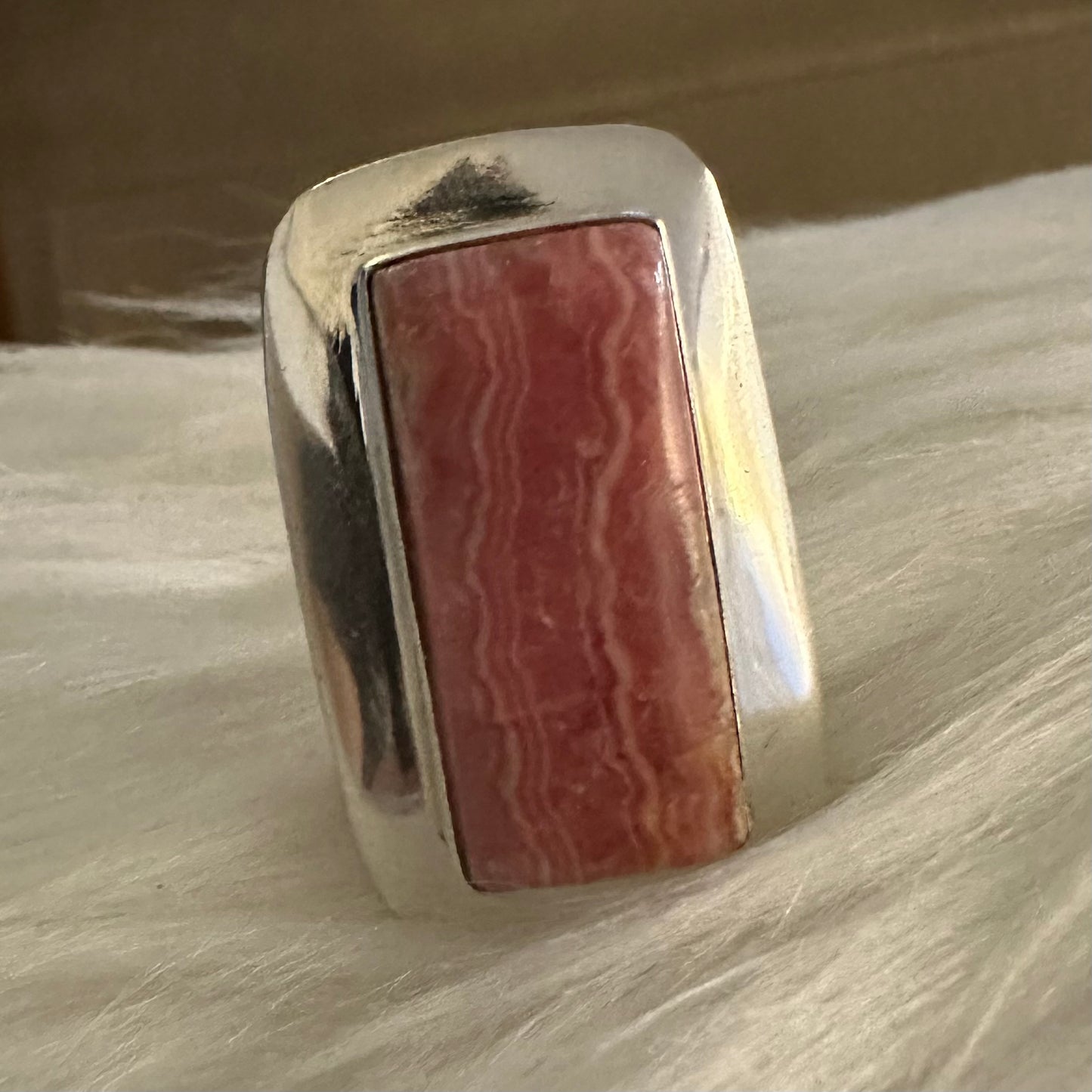 925 Sterling Silver chunky huge marbled RHODOCHROSITE ring size 6, 6.5, 7