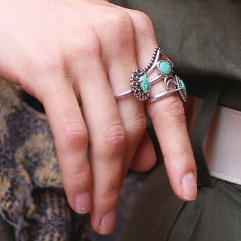 925 Solid Sterling Silver OPAL chevron V-shaped 2 stackable crescent moon boho-style elegant ring RETAIL $135