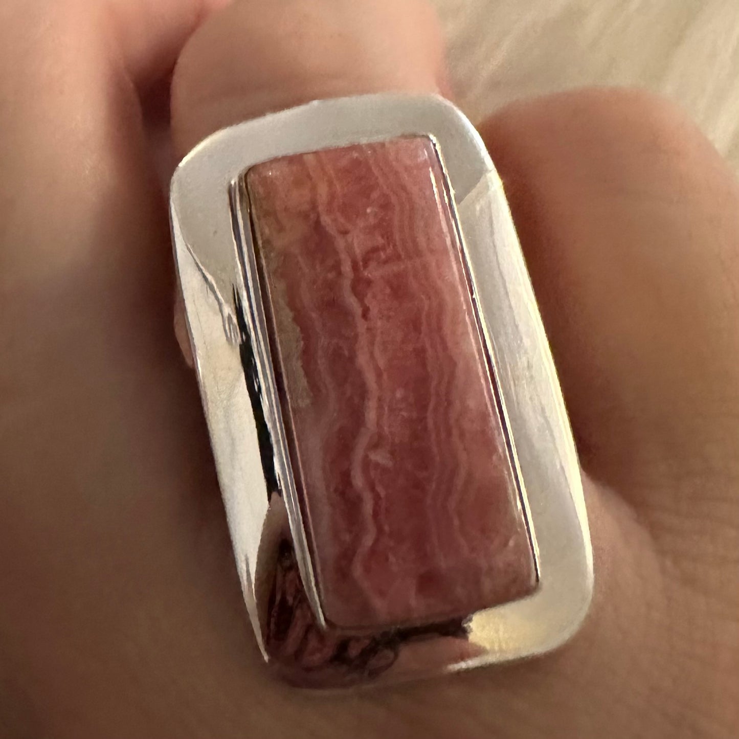 925 Sterling Silver chunky huge marbled RHODOCHROSITE ring size 6, 6.5, 7