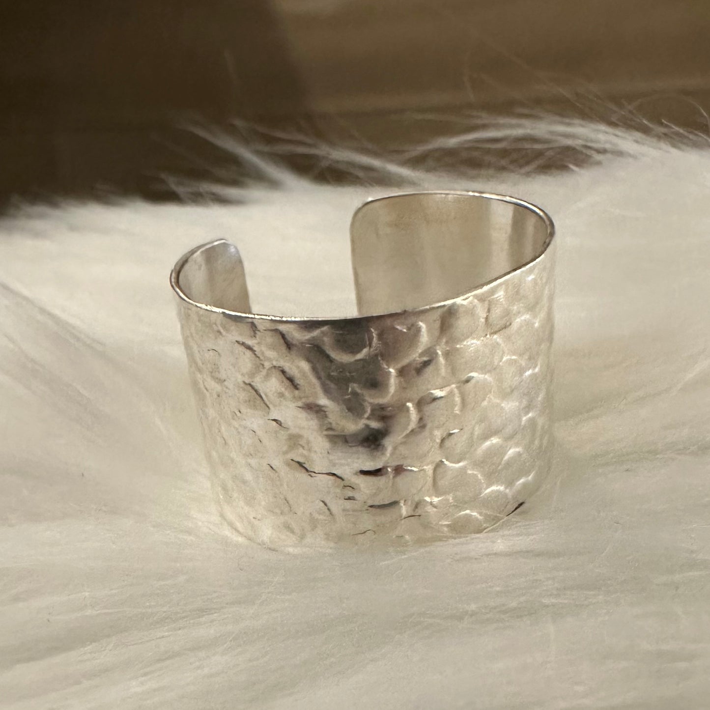 925 Sterling Silver textured wide-band adjustable cuff ring fits size 6 7 8 9