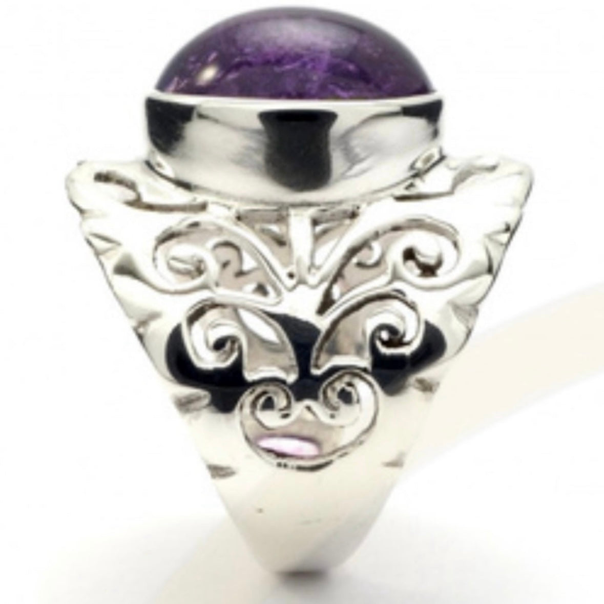 925 solid sterling silver huge chunky filigree/lattice smooth AMETHYST cabochon ring sizes 6 7 8 9 - RETAILS $54