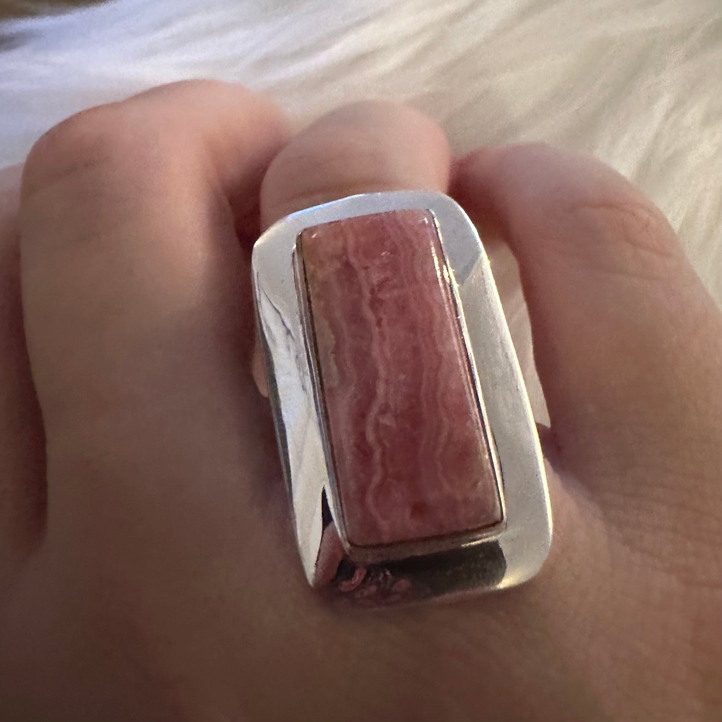 925 Sterling Silver chunky huge marbled RHODOCHROSITE ring size 6, 6.5, 7