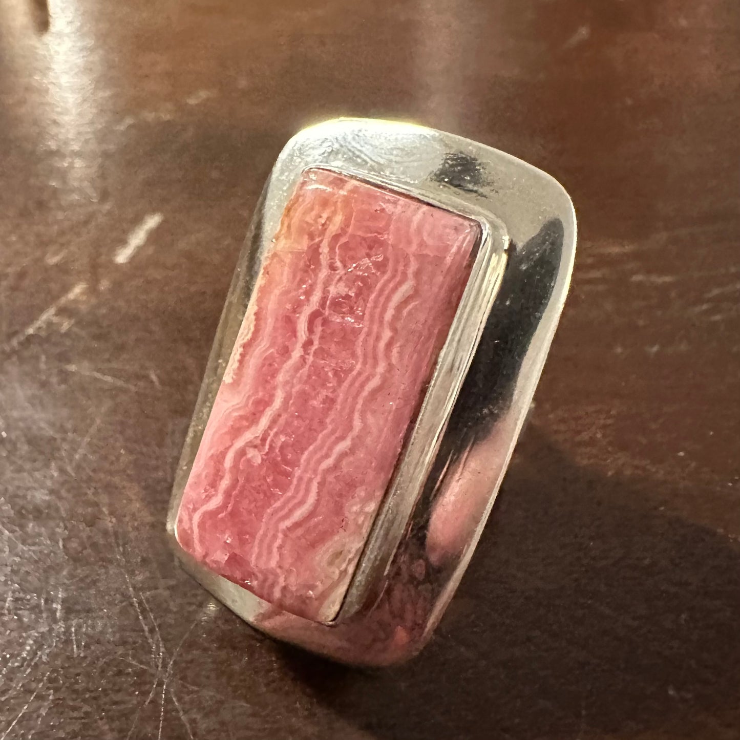 925 Sterling Silver chunky huge marbled RHODOCHROSITE ring size 6, 6.5, 7