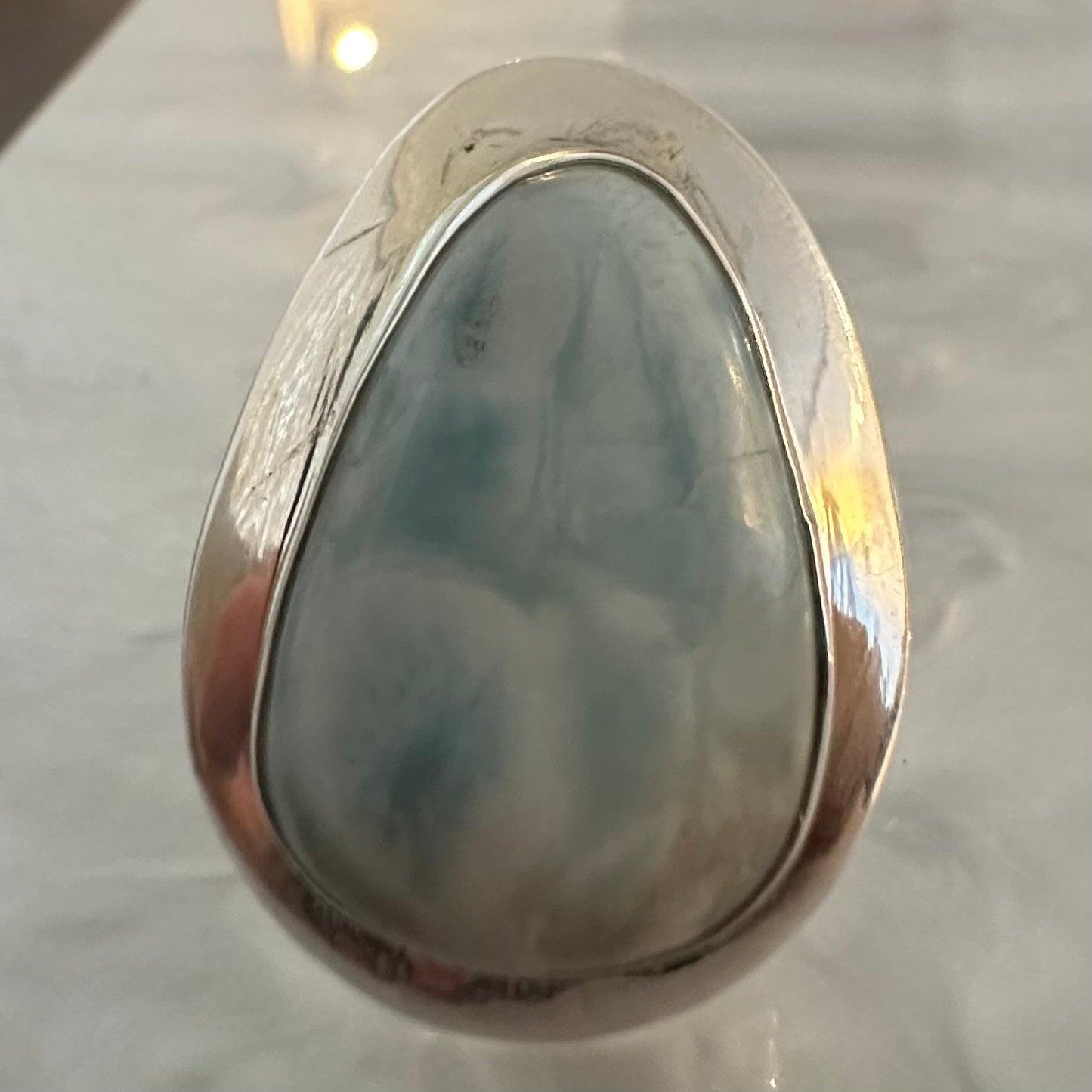 Artisan-crafted huge chunky sea-blue LARIMAR 925 sterling silver ring size 7, 7.5. 8