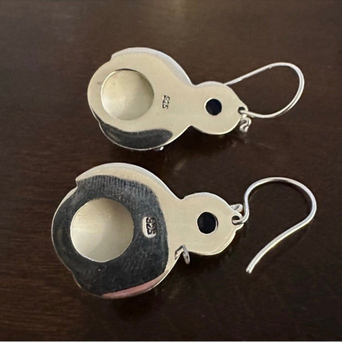 Unique exotic hand-crafted artisanal solid 925 sterling silver Balinese carved bone face earrings with Blue Agate gemstones