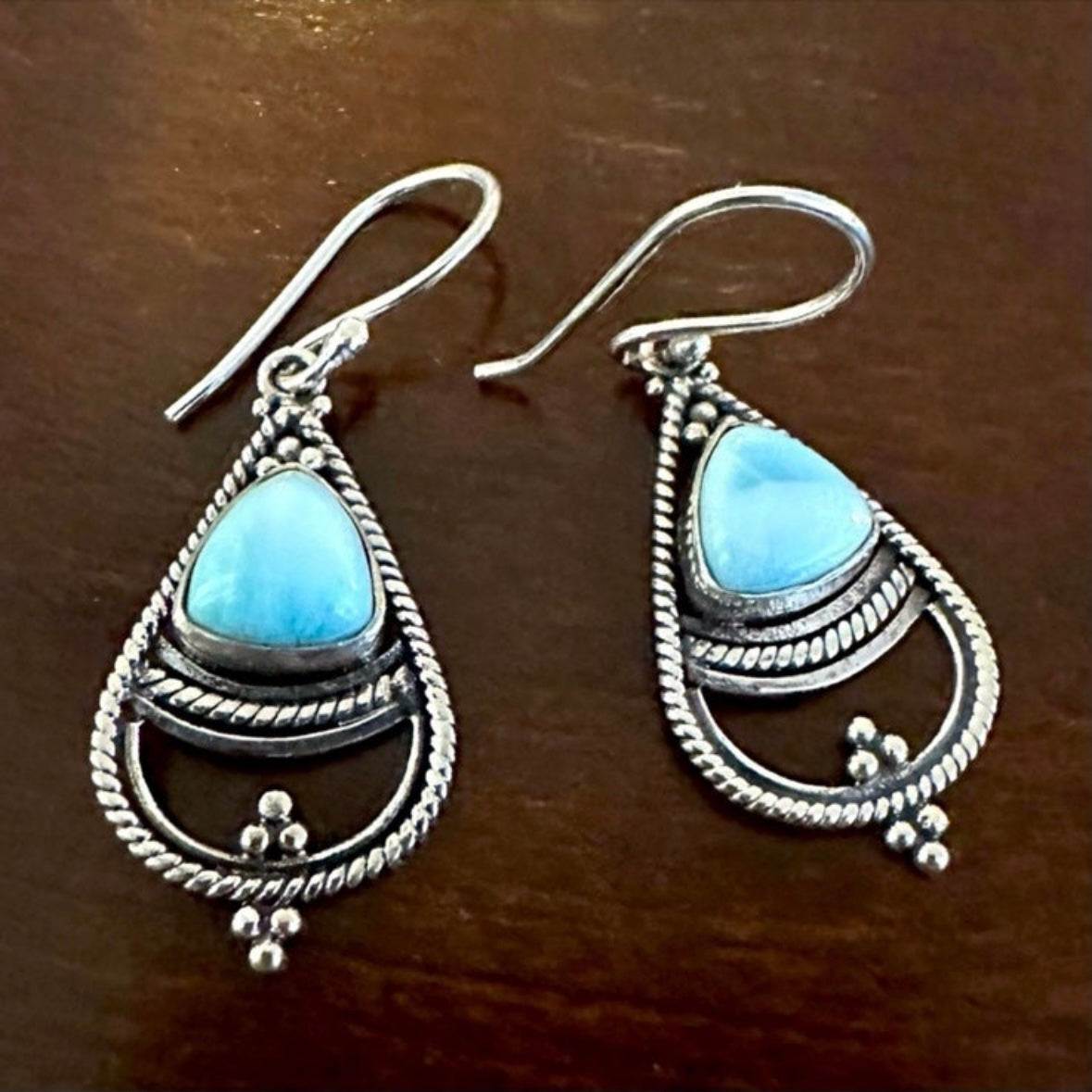 Sterling silver filigree earrings, Larimar quartz bead earrings, Gemstone Jewelry, store Blue bead earrings, Birthday gift for women