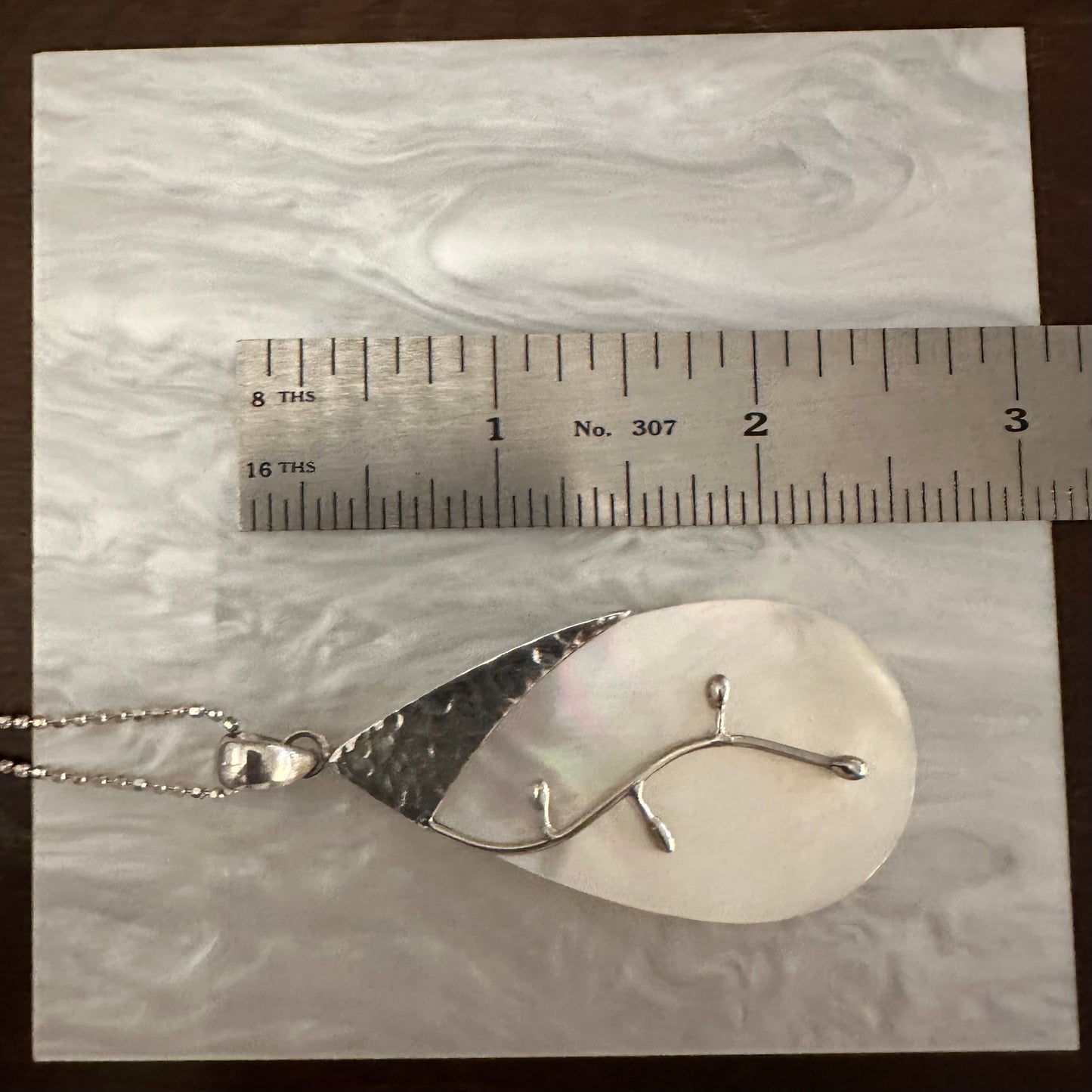 925 hammered solid sterling silver huge Balinese Mother-of-Pearl vine-overlay necklace pendant