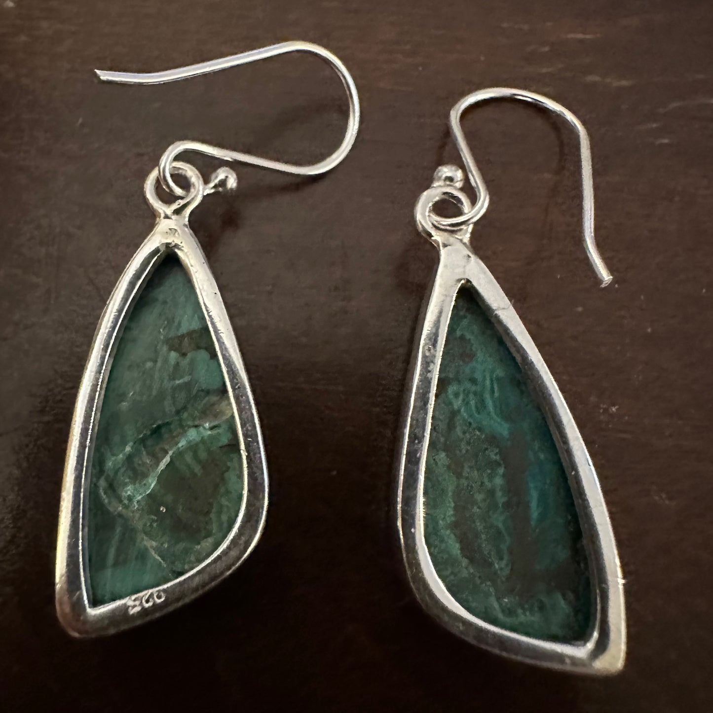 925 Sterling Silver big chunky lightweight natural MALACHITE dangle earrings