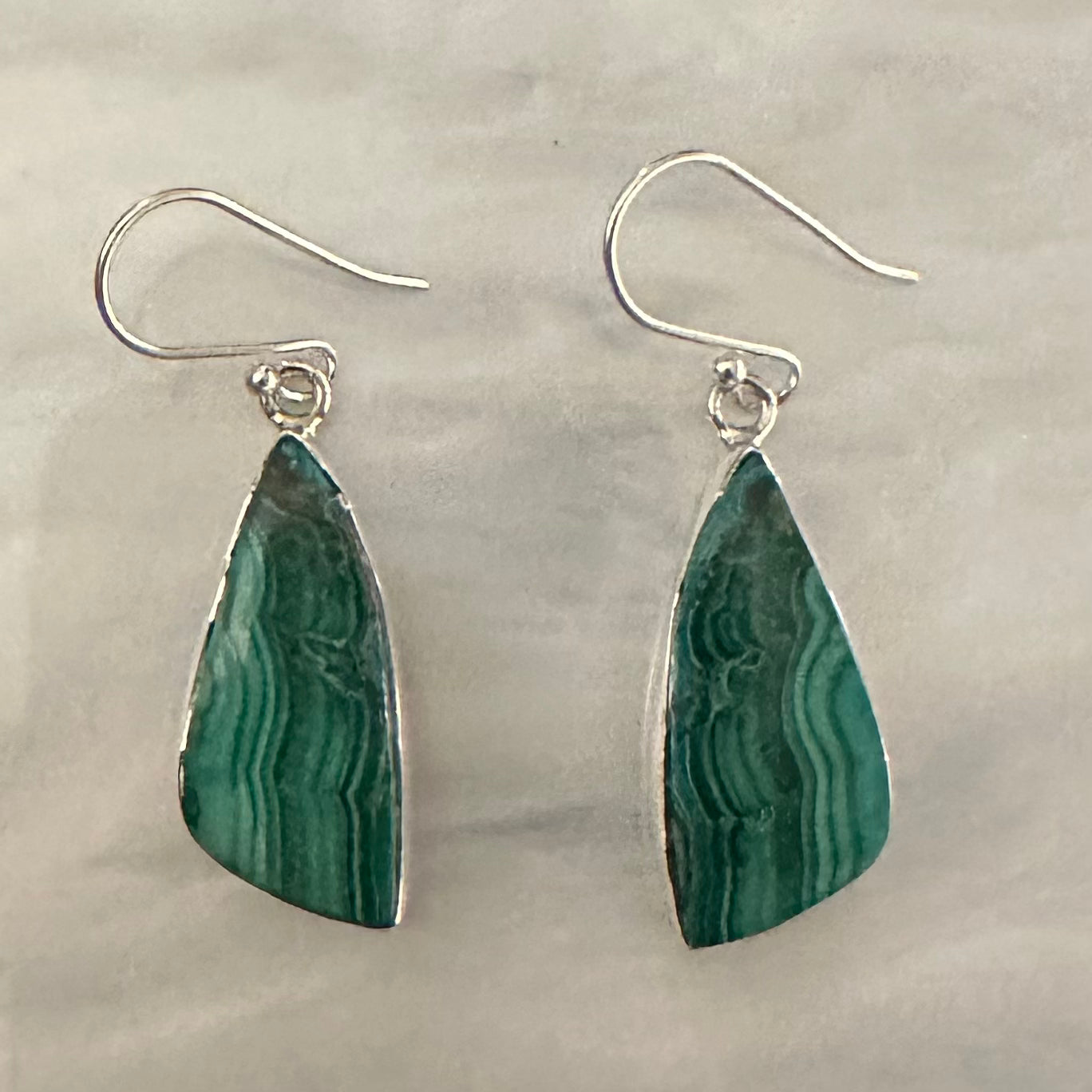 925 Sterling Silver big chunky lightweight natural MALACHITE dangle earrings