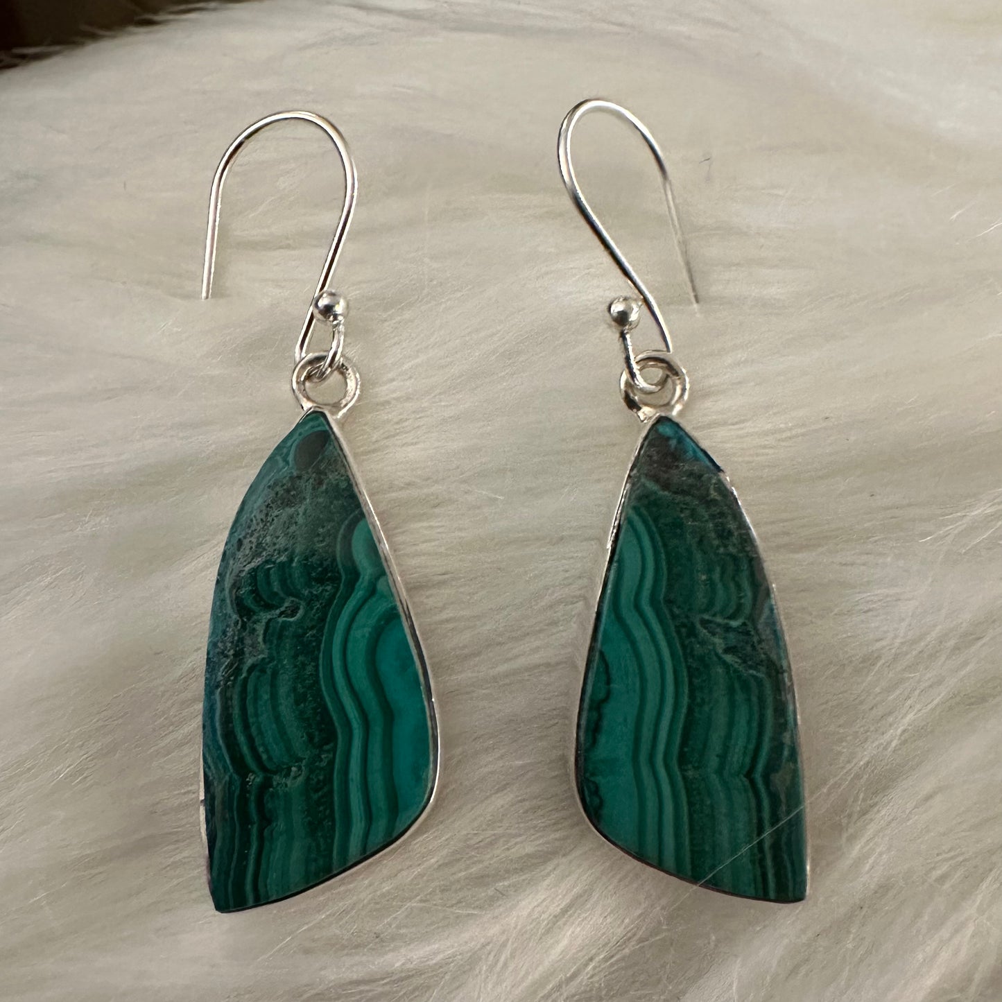 925 Sterling Silver big chunky lightweight natural MALACHITE dangle earrings