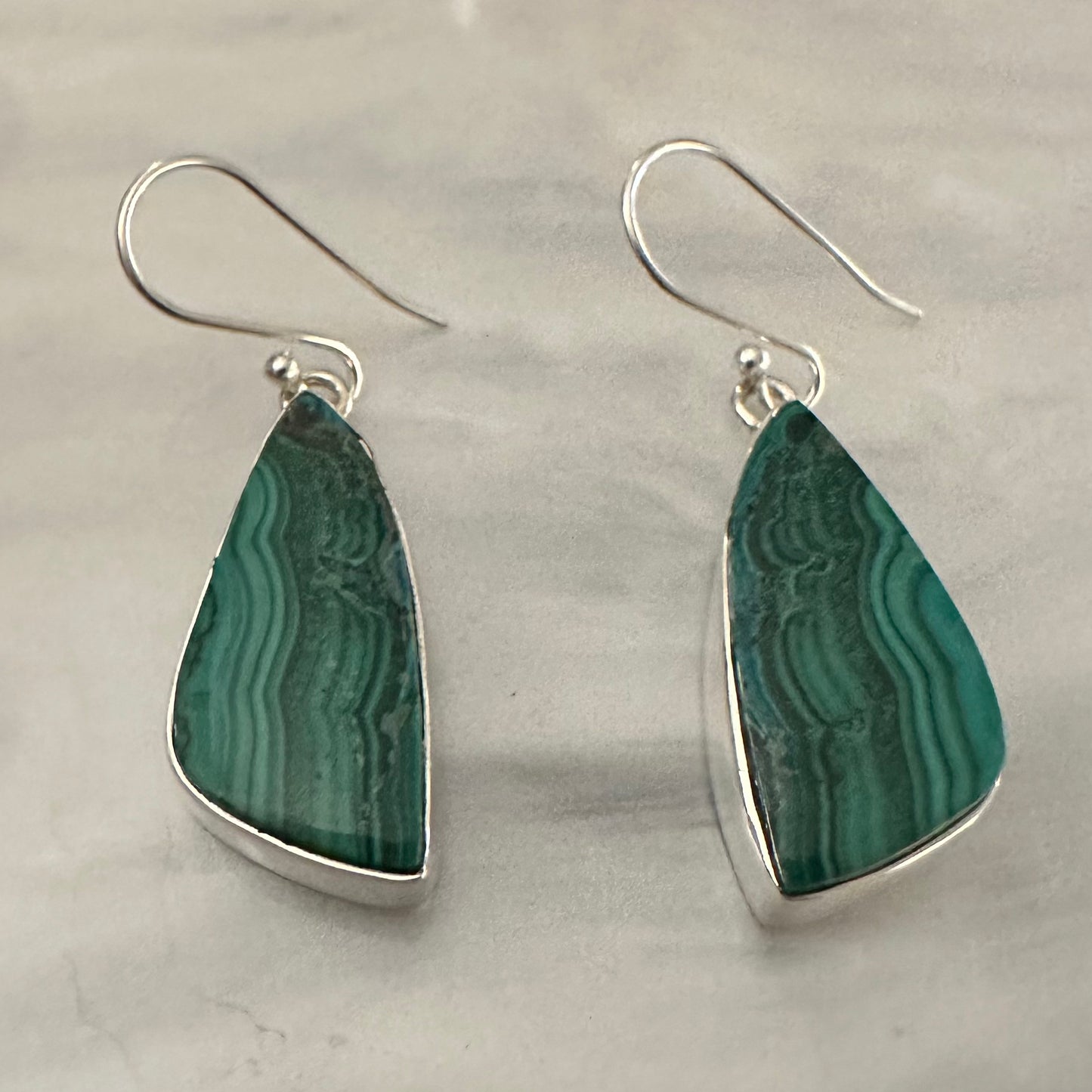 925 Sterling Silver big chunky lightweight natural MALACHITE dangle earrings