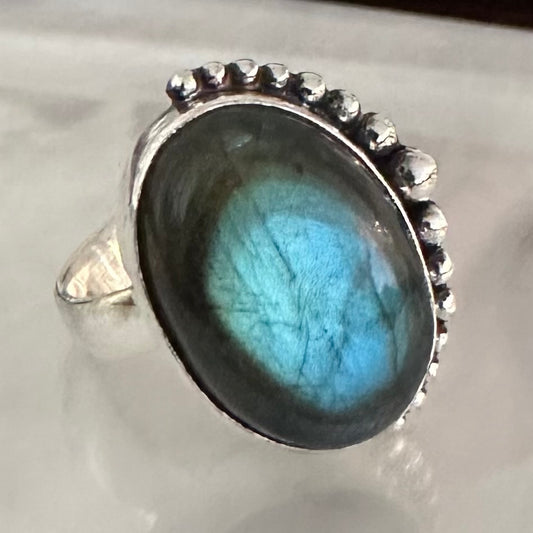 BLUE FIRE LABRADORITE gemstone 925 sterling silver ring size 6.5, 7, 7.5 or 8