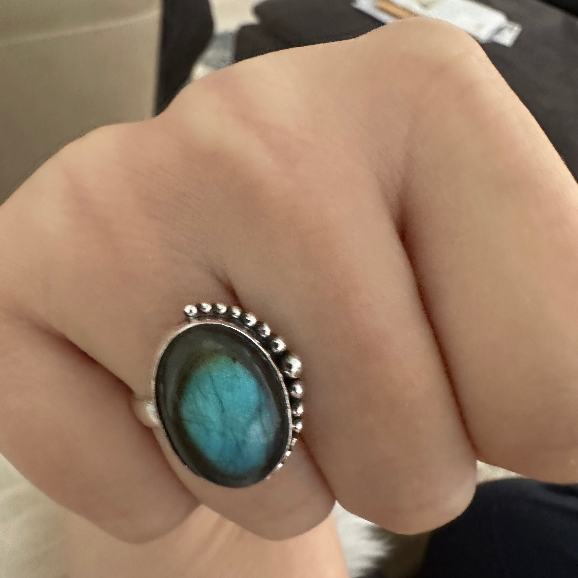Big Ovale Fuoco Labradorite Anello 925 Argento Sterling Uomo Big Ovale Fuoco Labradorite Anello 925 Argento Sterling Uomo