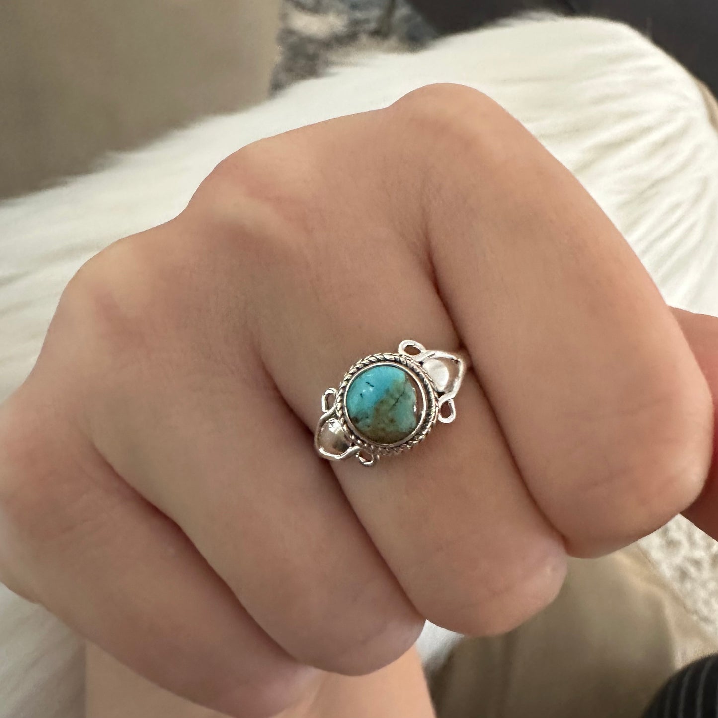 925 Silver southwestern boho style KINGMAN TURQUOISE ring size 6, 7, 8, 9