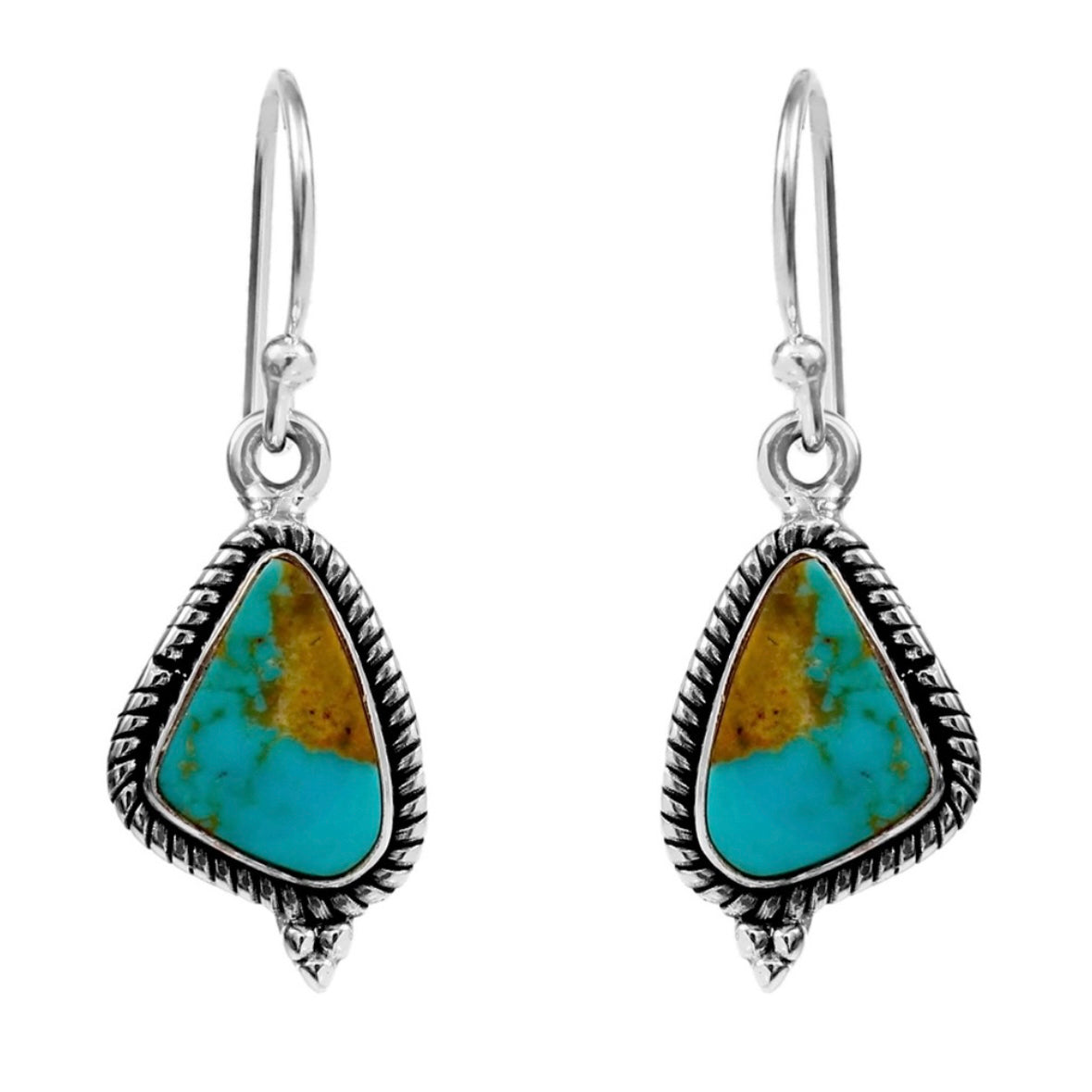 925 Solid Sterling Silver natural genuine American FOX MINES TURQUOISE lightweight filigree earrings