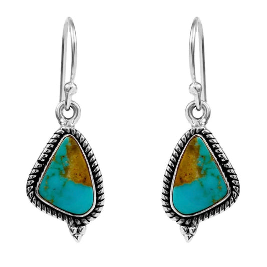 925 Solid Sterling Silver natural genuine American FOX MINES TURQUOISE lightweight filigree earrings