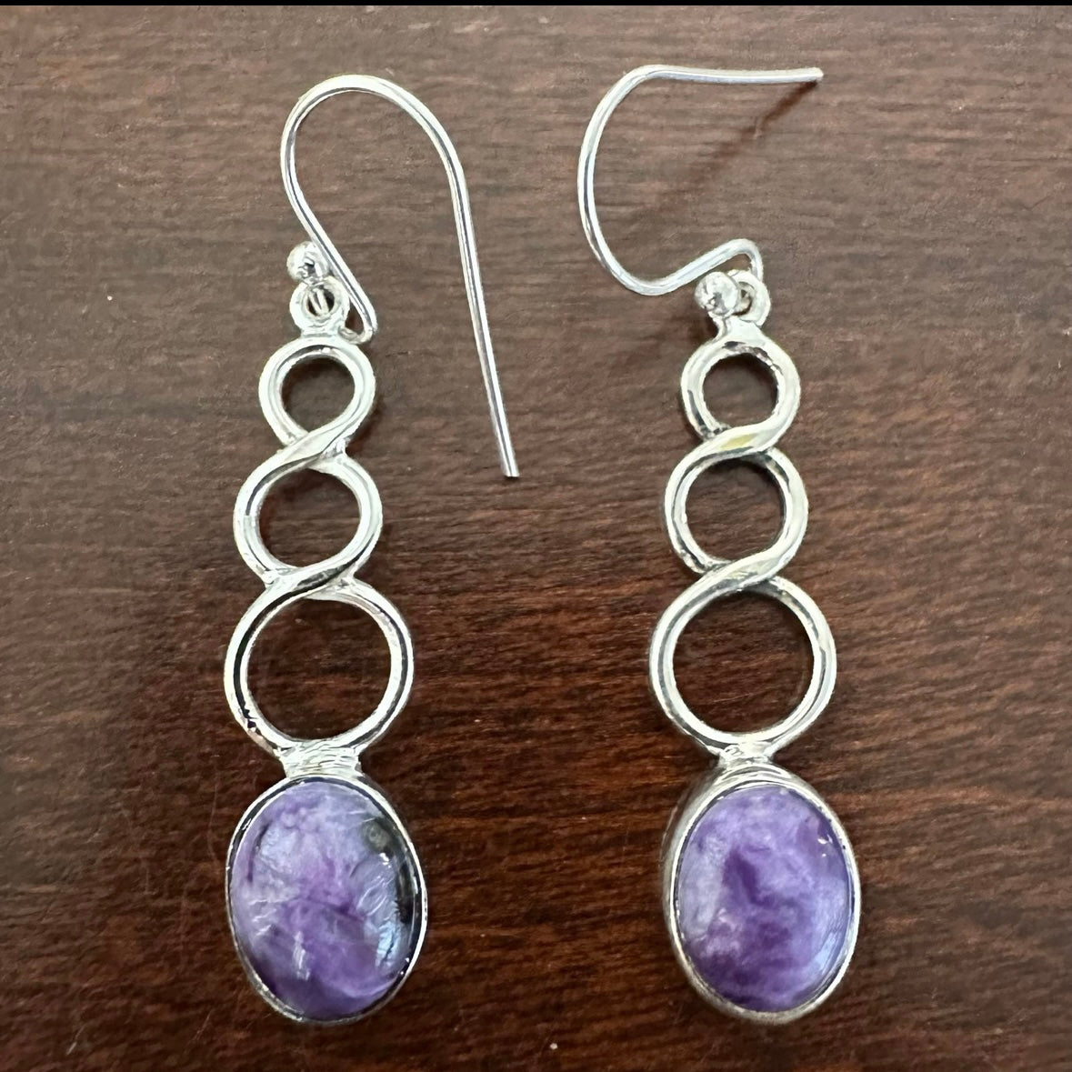 Charoite Dangle Earrings, Hand selling Crafted in Sterling Silver echte3511