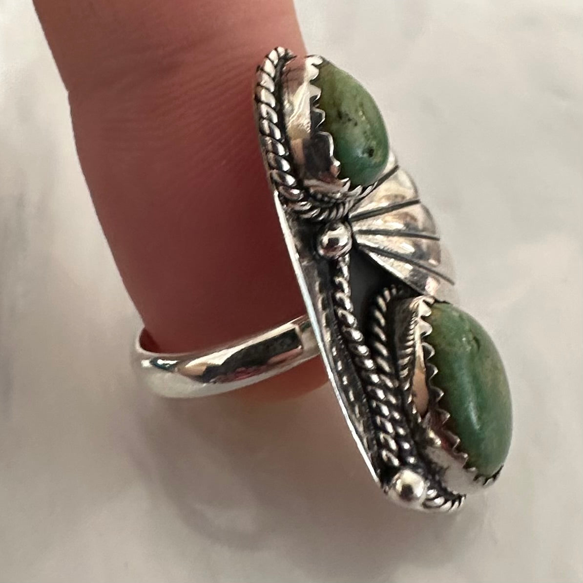 Heaviest Native American Navajo Green Turquoise Sterling Silver Ring Heaviest Native American Navajo Green Turquoise Sterling Silver Ring