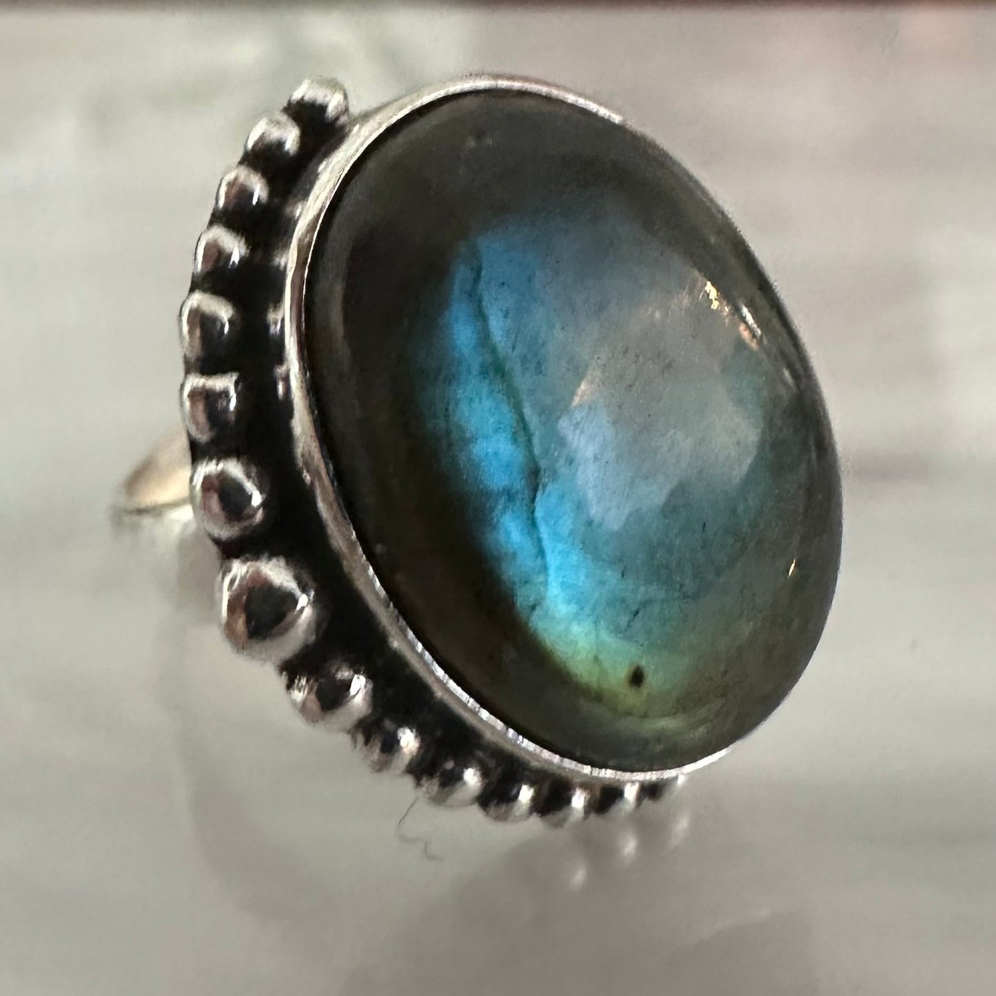 BLUE FIRE LABRADORITE gemstone 925 sterling silver ring size 6.5, 7, 7.5 or 8