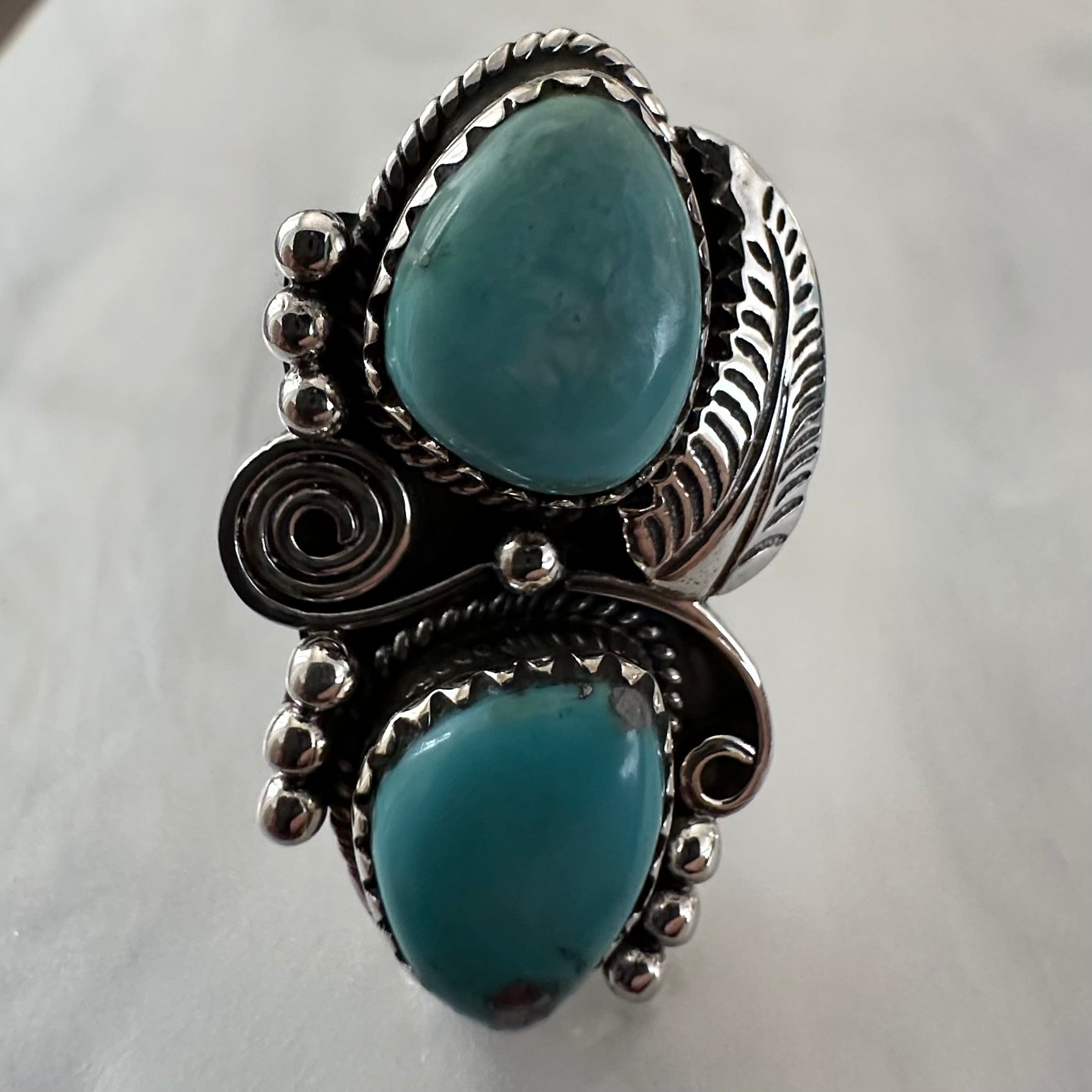 Indian/Native American/Southwestern 925 Solid Sterling Silver  vintage/antique blue boho-style 2-stone KINGMAN TURQUOISE ring size 6.5, 7,  7.5 or 8