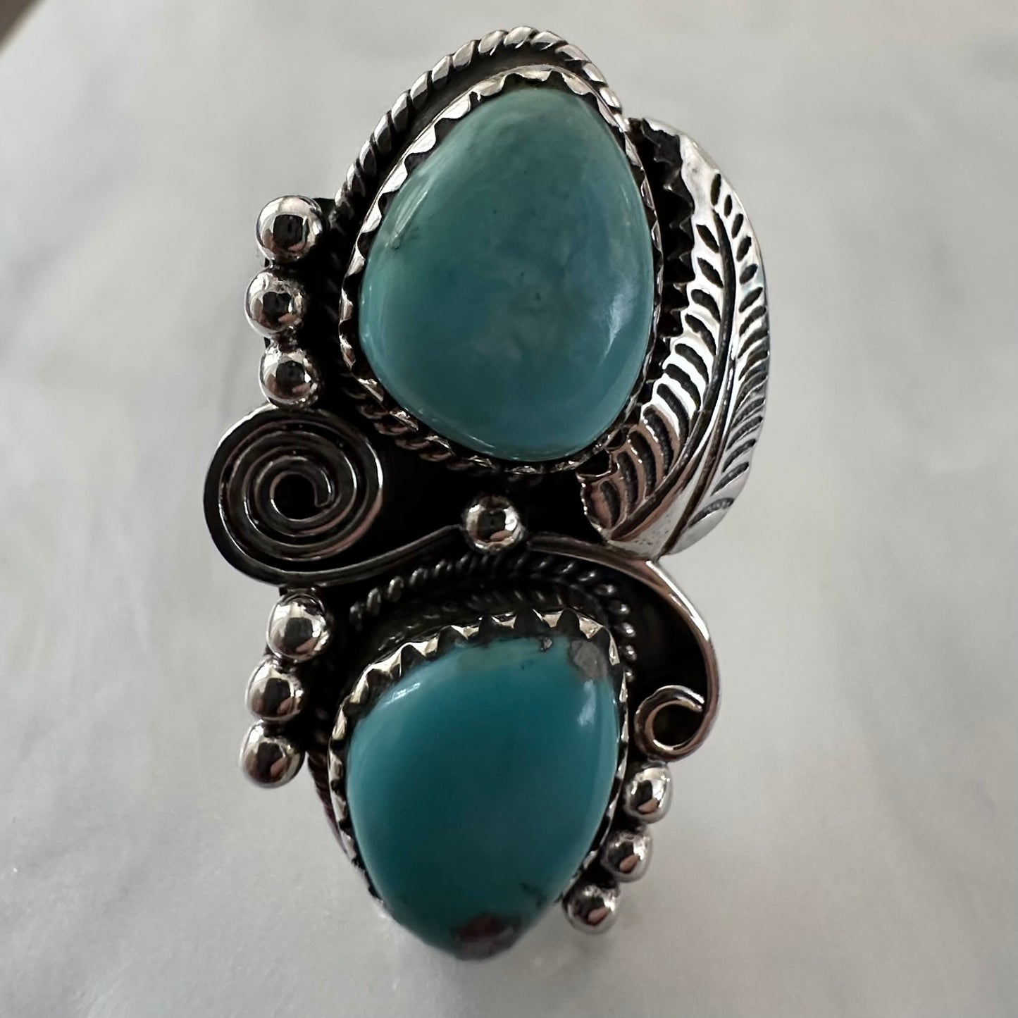 Indian/Native American/Southwestern 925 Solid Sterling Silver vintage/antique blue boho-style 2-stone KINGMAN TURQUOISE ring size 6.5, 7, 7.5 or 8