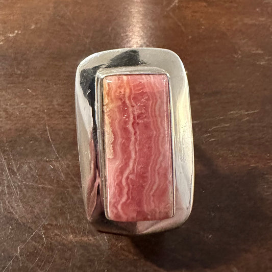 925 Sterling Silver chunky huge marbled RHODOCHROSITE ring size 6, 6.5, 7