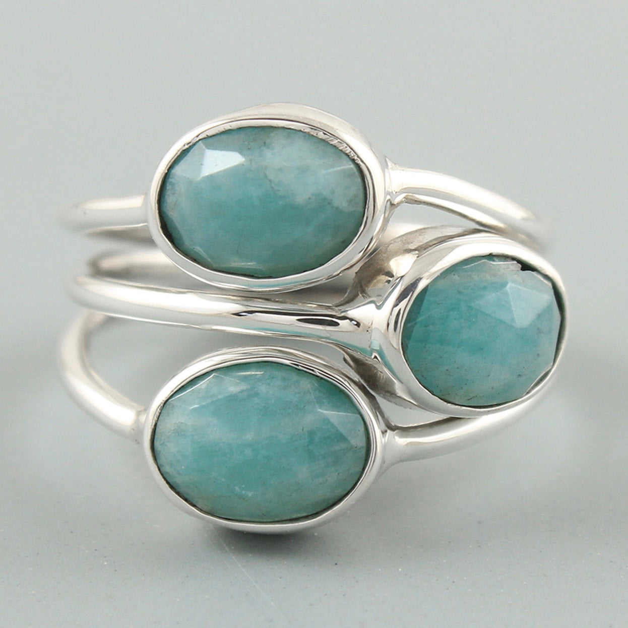 925 Silver Amazonite multi-band ring