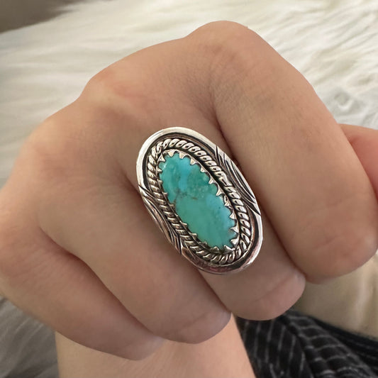 925 sterling silver chunky southwestern Navajo Kingman Turquoise ring size 7 8 9 10