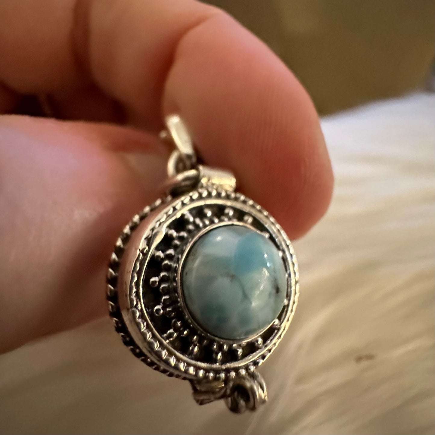 925 Solid Sterling Silver LARIMAR gemstone poison/ keepsake/ pills/ locket/ compartment/ secret/ hidden box pendant for a necklace chain