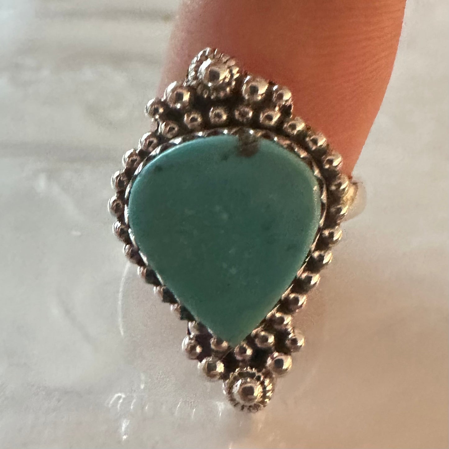 Natural blue teardrop chunky TIBETAN TURQUOISE 925 sterling silver ring size 6.5, 7, 7.5 or 8