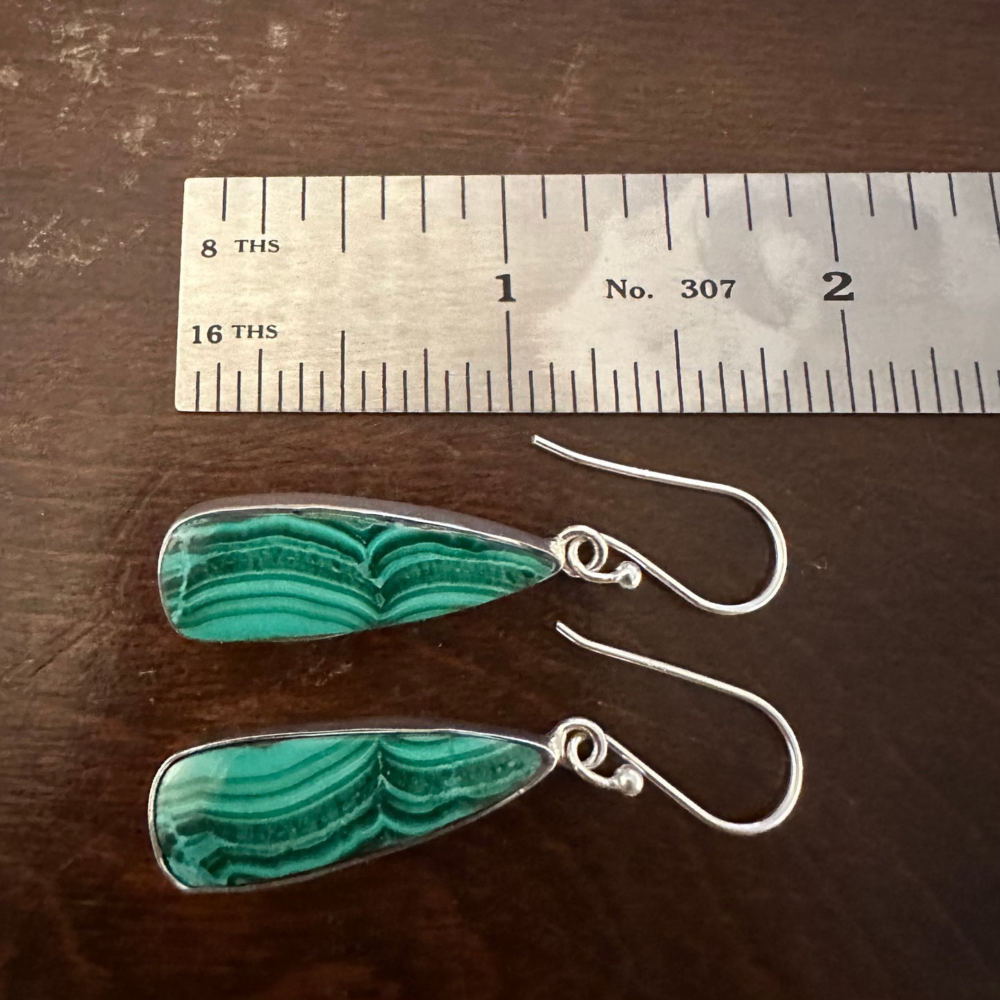 925 Solid Sterling Silver big chunky lightweight natural green marbled MALACHITE teardrop dangle earrings