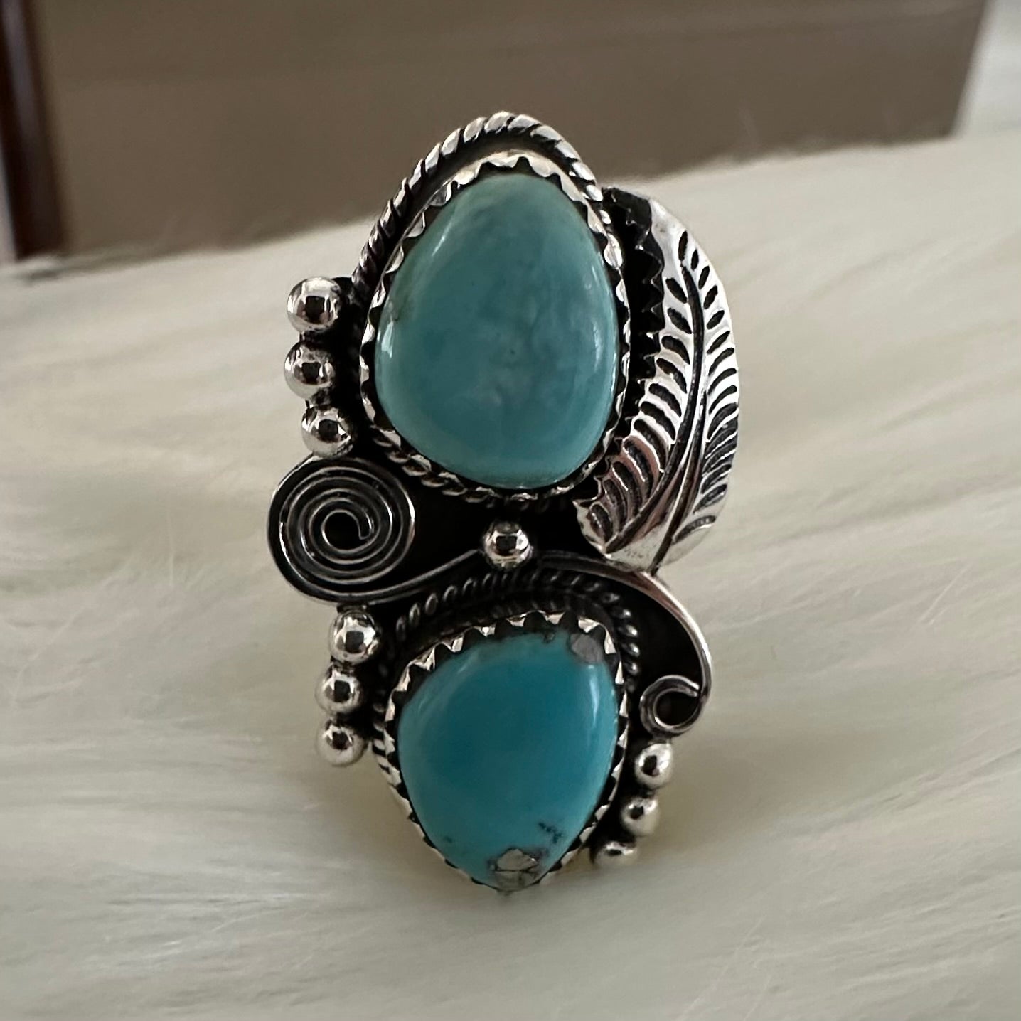 Indian/Native American/Southwestern 925 Solid Sterling Silver vintage/antique blue boho-style 2-stone KINGMAN TURQUOISE ring size 6.5, 7, 7.5 or 8