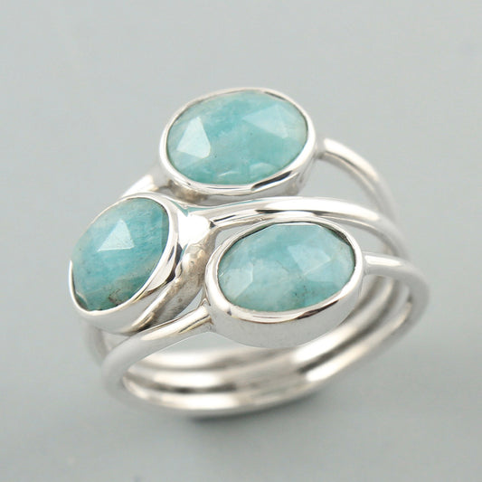 925 Silver Amazonite multi-band ring