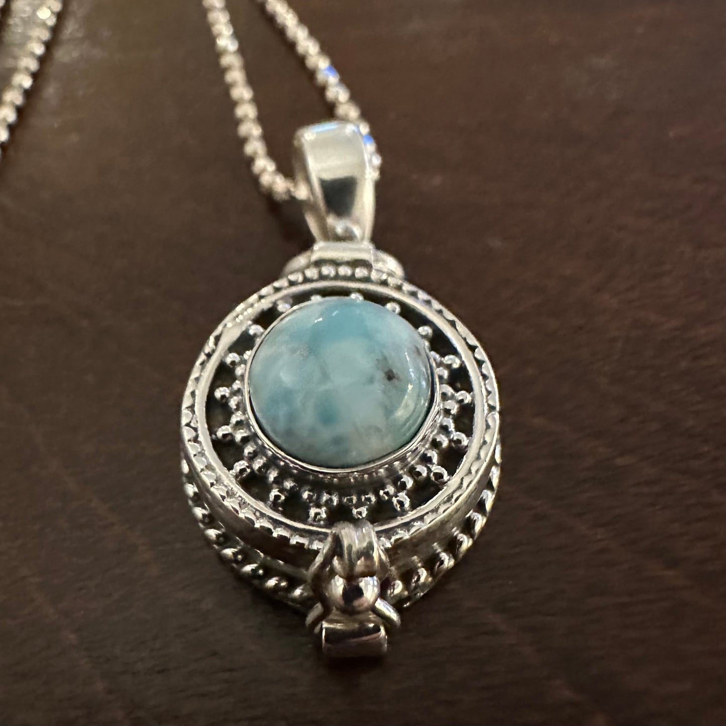 925 Solid Sterling Silver LARIMAR gemstone poison/ keepsake/ pills/ locket/ compartment/ secret/ hidden box pendant for a necklace chain