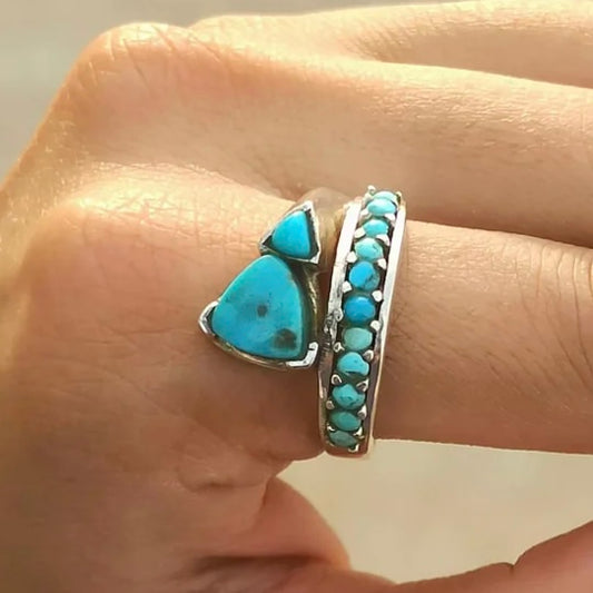925 Solid Sterling Silver natural blue Arizona TURQUOISE multi-stone band beaded ring RETAIL $50