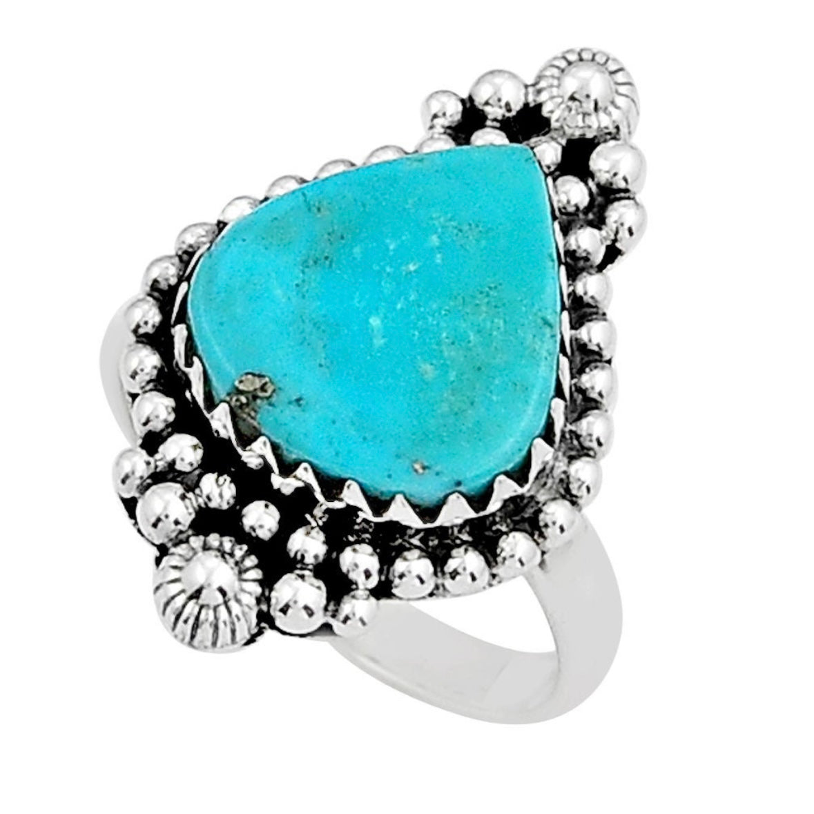 Beautiful Large Tibetan Turquoise deals Silver Ring, Size 8 US